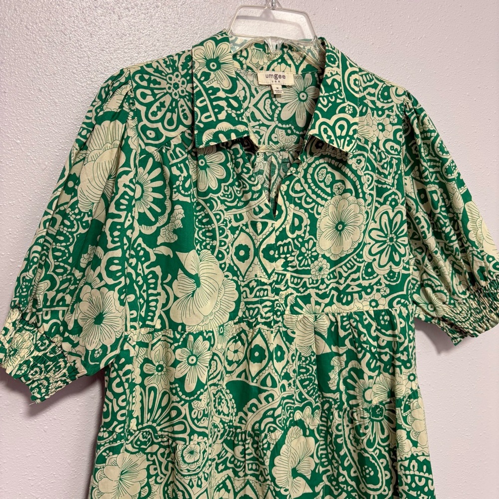 Umgee Boho Cream and Green Floral Paisley Print Secret Garden Dress - Picture 4 of 9